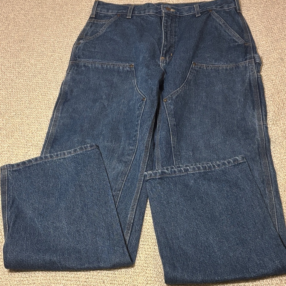 Carhartt Carpenter Relaxed Fit Dungaree Dark Blue Jeans Vintage - Picture 2 of 11